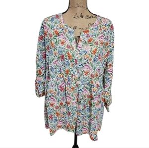 Jones New York Womens 2X Floral Linen‎ Blend Button Front Tunic Top NWT